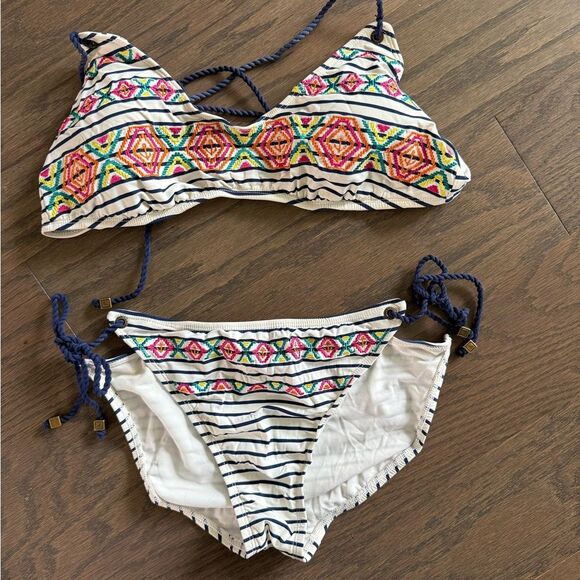 Sperry Nautical Striped Bikini – Ivory/Navy, Size M - Picture 1 of 2